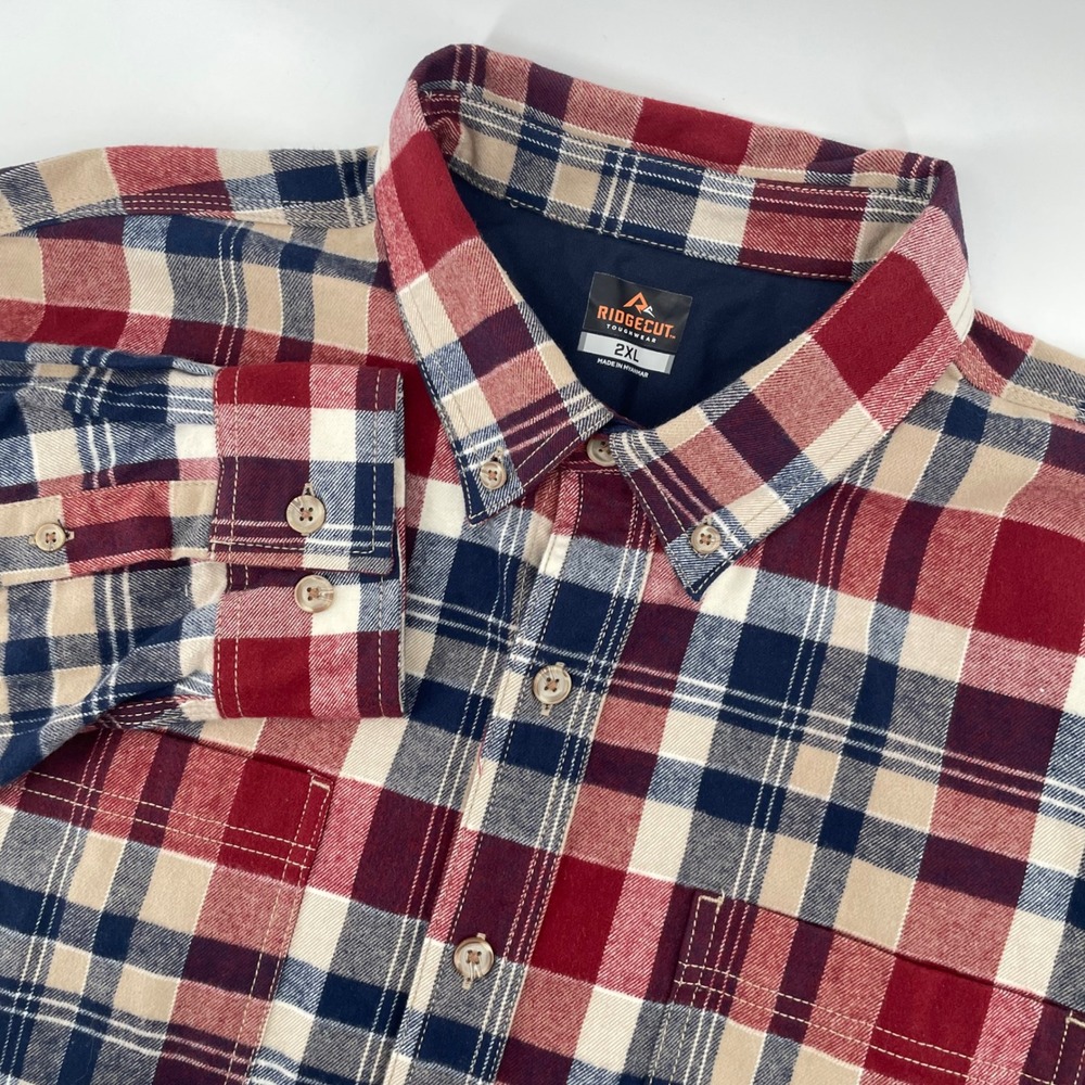 Ridgecut Toughwear Flannel Shirt Mens 2XL Red Plaid Heavyweight Button Down‎ NWT